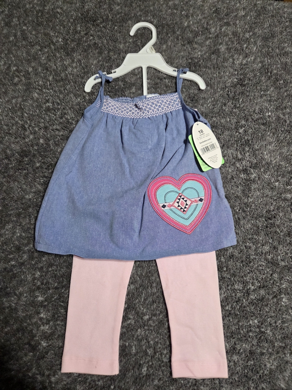 Bon Bebe Blue Tunic with Pink Heart Applique & Pink Leggings